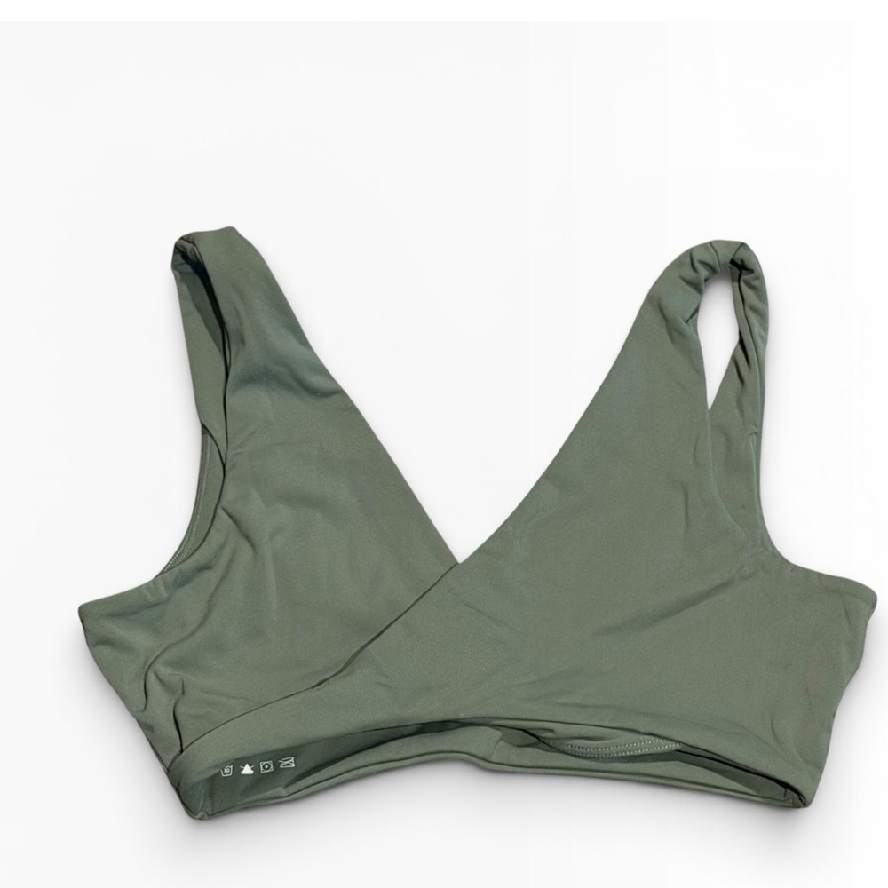 SET Active AirLuxe Wrap Front Sports Bra Sage Green Olive Size Medium Yoga